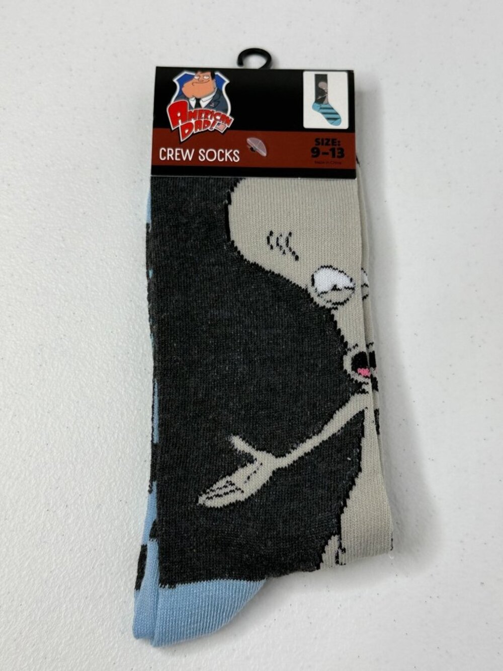 American Dad Roger Crew Socks 9-13 Gray Blue Retro TV Character New